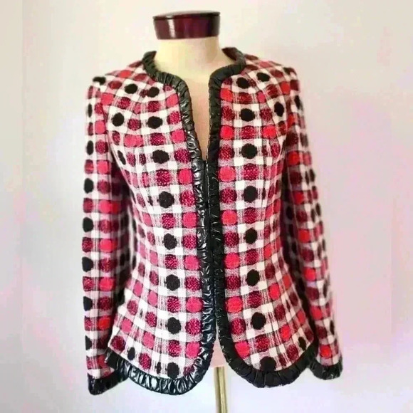 GLORIA ESTELLES BARCELONA designer wool jacket. Red/white/black. Size medium. - Picture 1 of 15